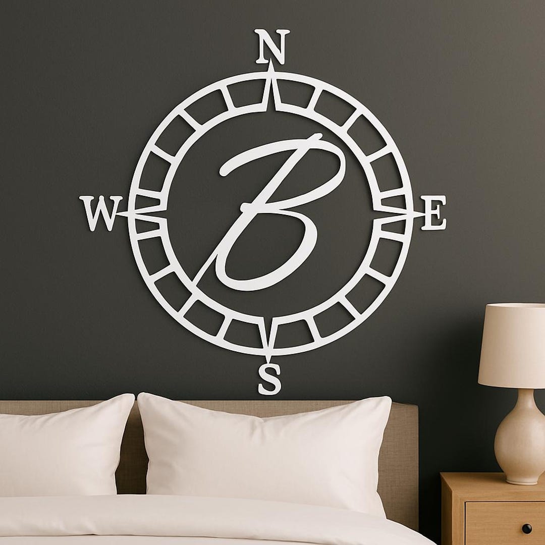 Personalized Initial Compass Metal Wall Sign | Custom Letter Compass ...