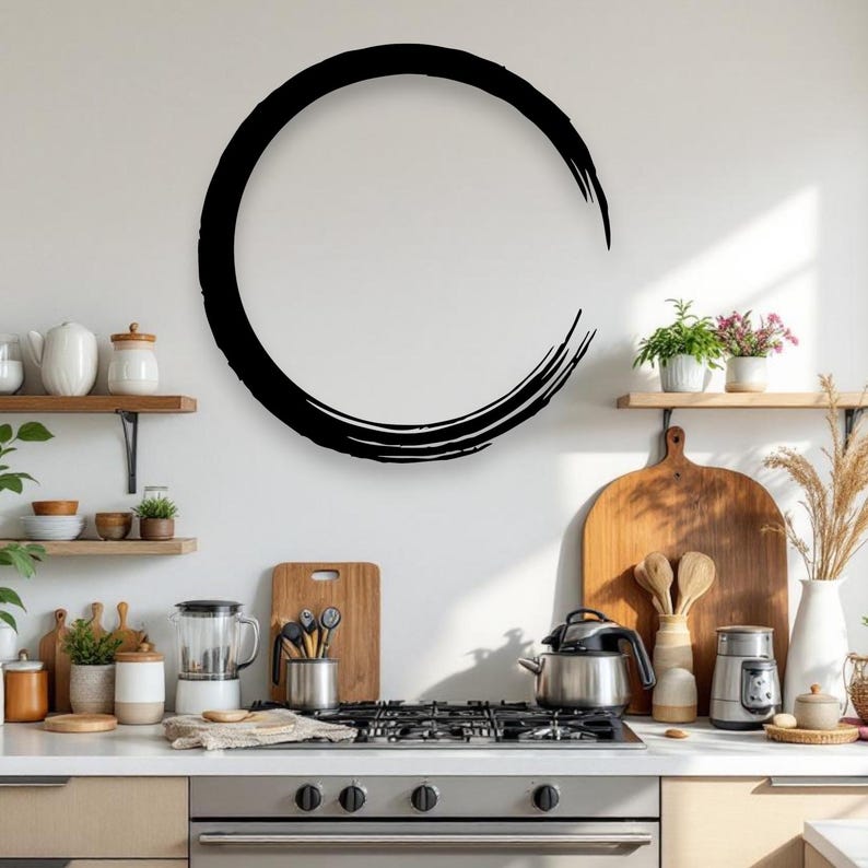 Zen Enso Circle Metal Wall Art | Minimalist Round Brush Stroke Wall ...
