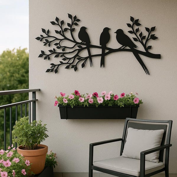 Birds on Branch Metal Wall Art | Nature-Inspired Tree Wall Sculpture | Rustic Home Decor for Living Room & Bedroom |Elegant Bird Wall Accent