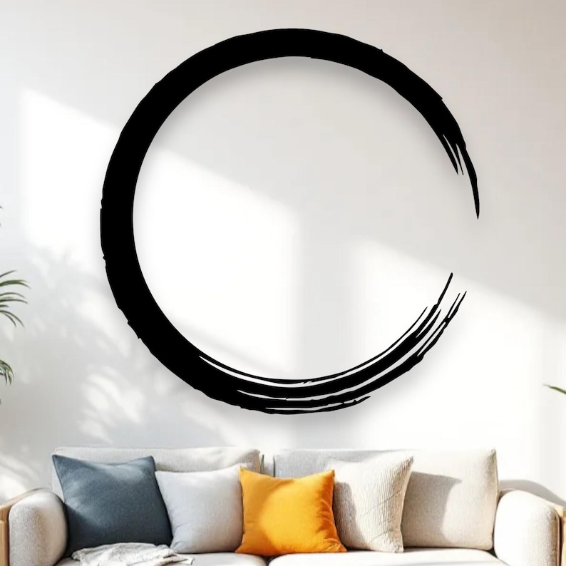 Zen Enso Circle Metal Wall Art | Minimalist Round Brush Stroke Wall ...