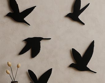 Birds Metal Wall Decor, Modern Above Bed Wall Decor, Minimalist Metal Bird Sculpture, House Gift, Set of 5 Flying Birds, House Gift, Gift