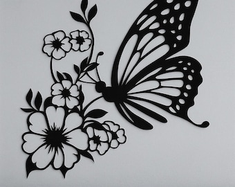Flowers and Butterfly Metal Wall Art | Elegant Nature-Inspired Wall Decor | Modern Home Decor for Living Room or Bedroom | Botanical Decor