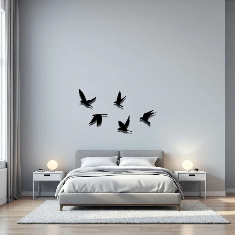 Birds Metal Wall Decor, Modern Above Bed Wall Decor, Minimalist Metal ...