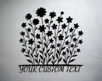 Personalized Wildflower Metal Wall Art Sign, Custom Family Name Sign for Spring, Rustic Flower Welcome Sign, Farmhouse Metal Decor, Outdoor