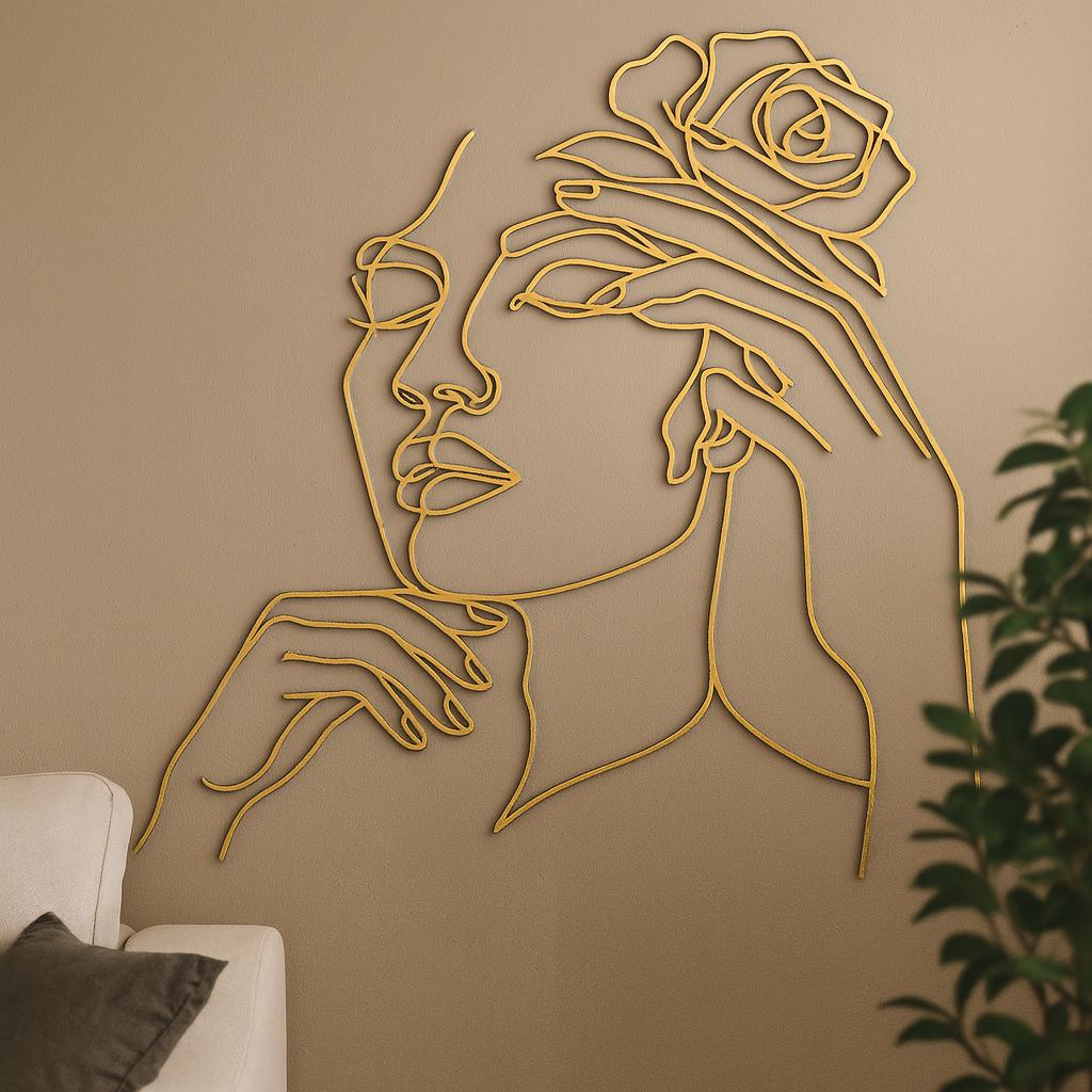 Floral Woman Face Line Art Metal Wall Decor | Minimalist Female ...