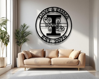 Spersonalizowany metalowy monogram z nazwiskiem, niestandardowa ozdoba nazwiska, metalowa dekoracja z inicjałami, monogram ślubny, wyjątkowy prezent na rocznicę