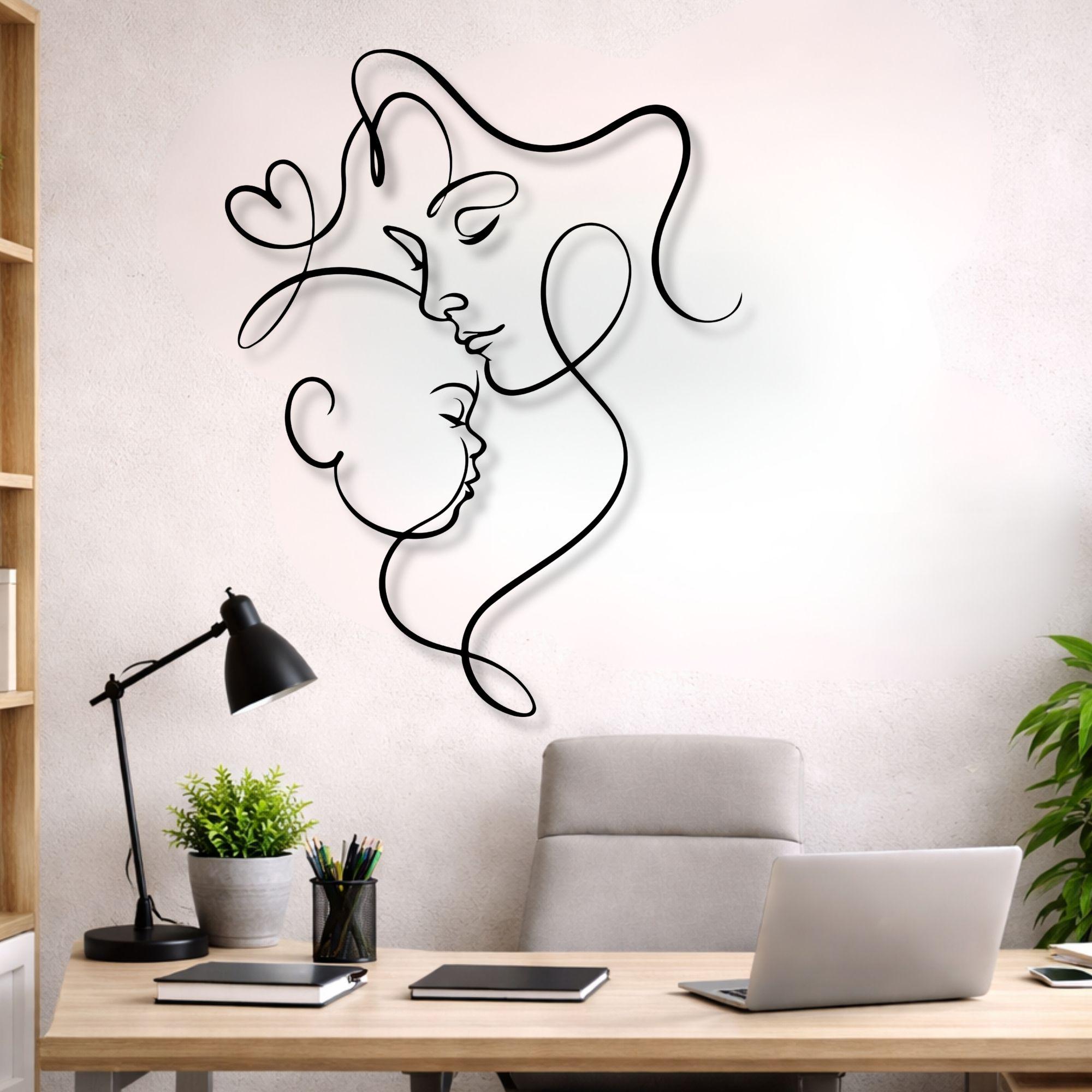 Minimalist Mother and Child Metal Wall Art | Modern Mom and Baby Line ...