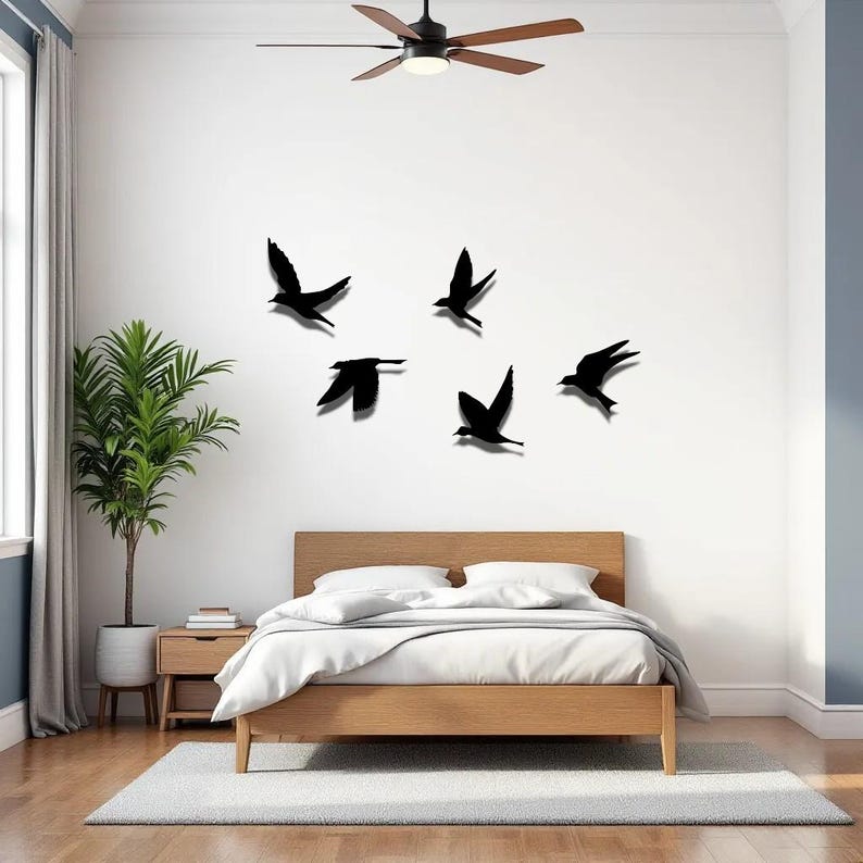 Birds Metal Wall Decor, Modern Above Bed Wall Decor, Minimalist Metal ...