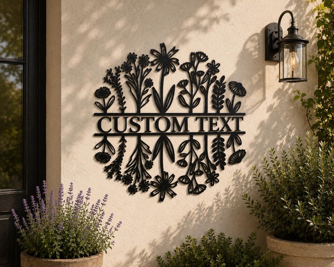 Wildflower Metal Wall Art, Custom Metal Sign, Floral Family Name Sign ...