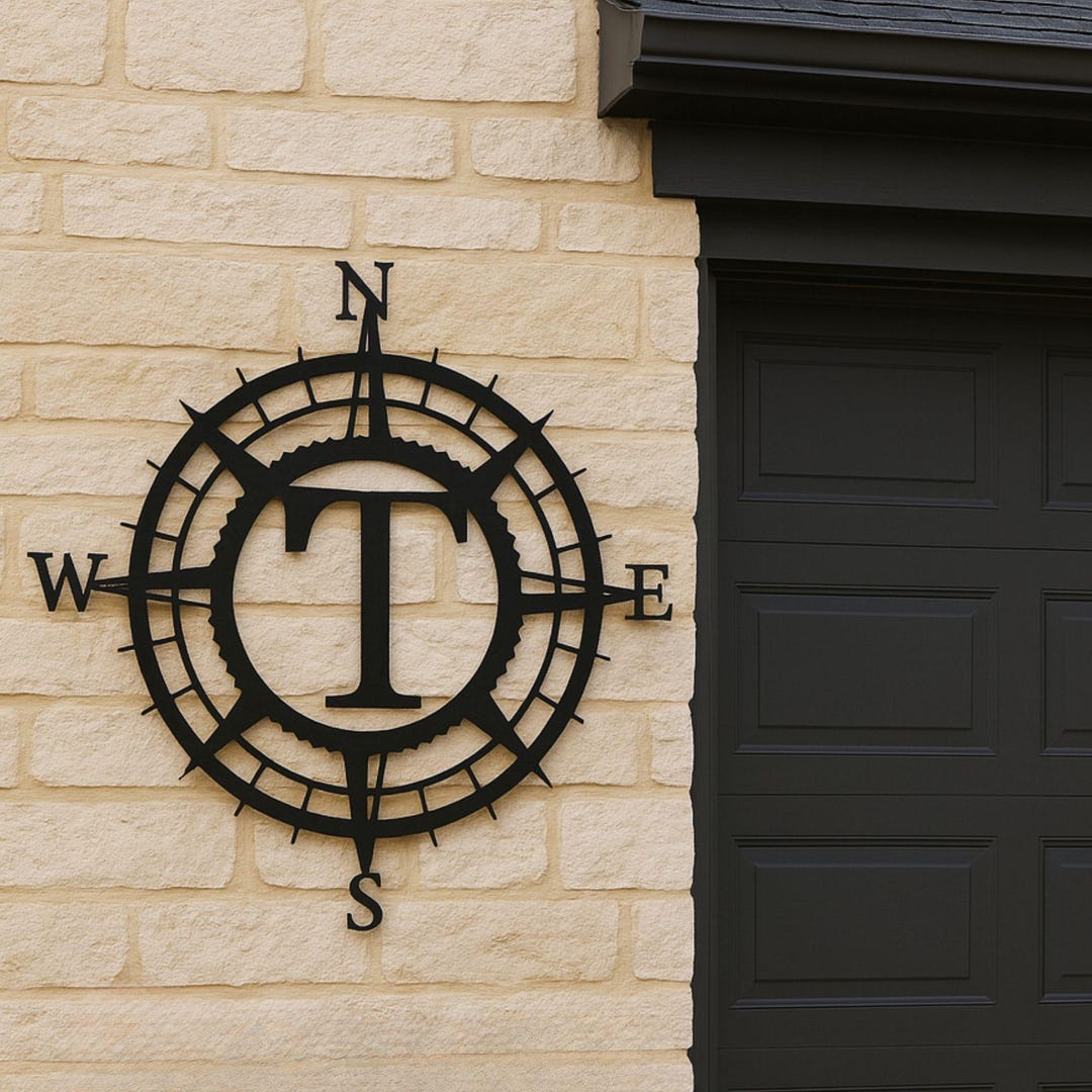Custom Initial Compass Metal Wall Art | Personalized Direction Wall ...