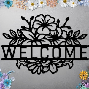 Personalized Wildflower Metal Wall Art Sign, Custom Family Name Sign for Spring, Rustic Flower Welcome Sign, Farmhouse Metal Decor, Outdoor