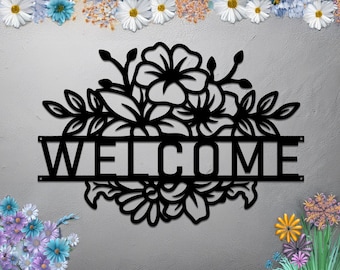 Personalized Wildflower Metal Wall Art Sign, Custom Family Name Sign for Spring, Rustic Flower Welcome Sign, Farmhouse Metal Decor, Outdoor