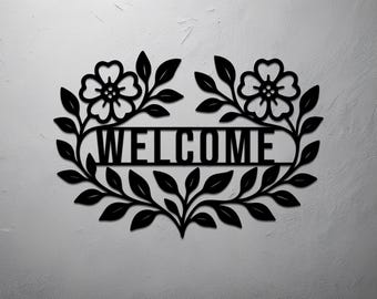 Personalized Wildflower Metal Wall Art Sign, Custom Family Name Sign for Spring, Rustic Flower Welcome Sign, Farmhouse Metal Decor, Outdoor