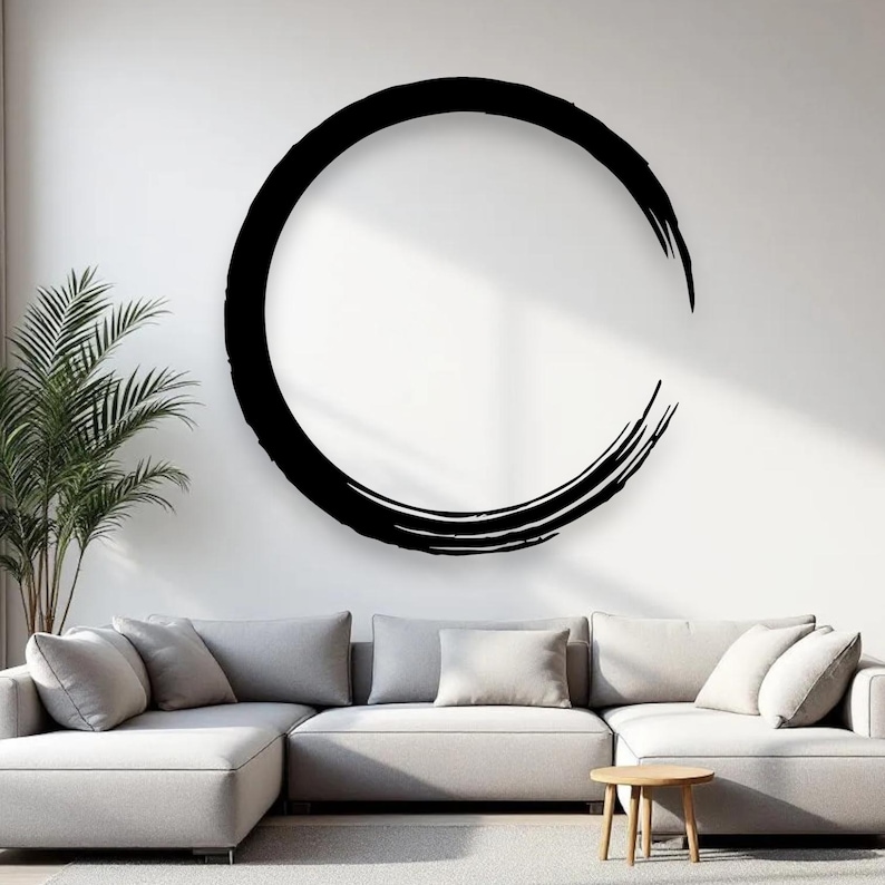 Zen Enso Circle Metal Wall Art | Minimalist Round Brush Stroke Wall ...