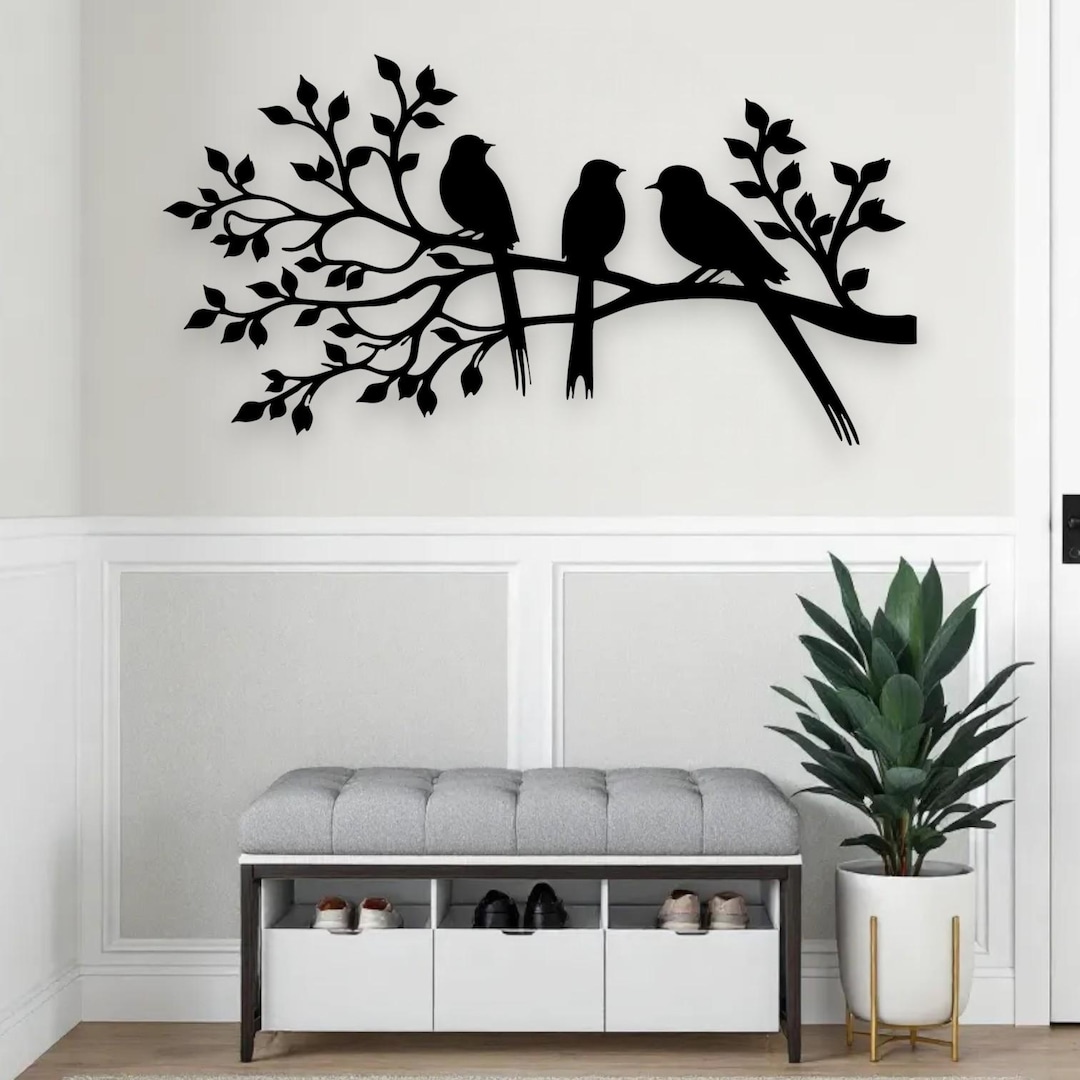 Birds on Branch Metal Wall Art | Rustic Tree Wall Sculpture | Nature ...