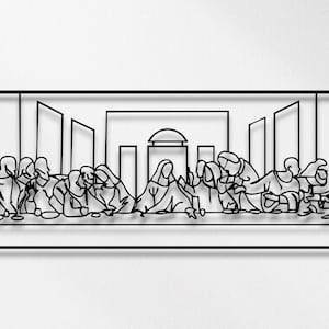 Jesus Last Supper Metal Wall Art, Leonardo Da Vinci Artwork, Christian Home Decor, Religious Wall Art, Jesus Line Art, Christian Metal Gift