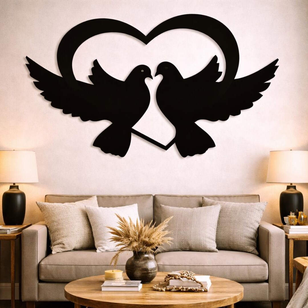 Love Birds Heart Metal Wall Art | Romantic Couple Bird Decor | Elegant ...