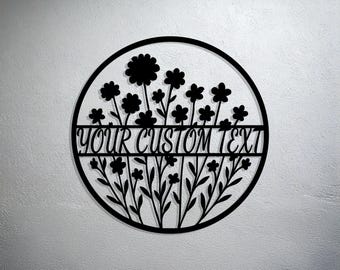 Personalized Wildflower Metal Wall Art Sign, Custom Family Name Sign for Spring, Rustic Flower Welcome Sign, Farmhouse Metal Decor, Outdoor