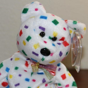 Ty Beanie Baby " TY 2K " was Born With Errors, Retired Confetti Bear Unique being highly sought after!! Mint Condition! Never played with!
