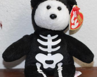 Ty Halloweenie Beanie Baby &quot;BONESES&quot; Skeleton Bear Very RARE 2008