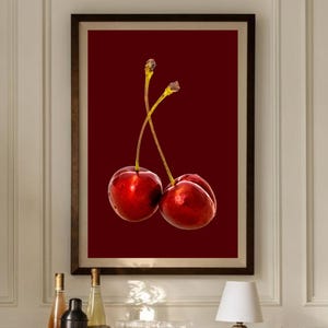 Cherry Bar Cart Art Print, Modny nadruk Cherry, Cherry Martini, Dekoracja akademika, Plakat retro, Modny, Estetyka Preppy, Natychmiastowe pobieranie