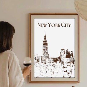 Plakat NYC | Plakat podróżniczy do Nowego Jorku | Estetyka minimalistyczna | neutralna sztuka miejska | wydruk sztuki przedstawiającej pejzaż miejski | Sztuka Nowego Jorku