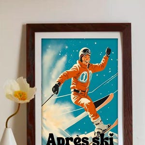 Plakat Apres ski, prezent dla narciarza, wydruk artystyczny Apres ski, plakat Apres ski, plakat z wyższych sfer, modne gazety, wydruk domku narciarskiego, wózek barowy