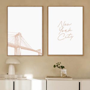 NYC poster set of 2 | New York City travel poster | Minimalist aesthetic | neutral city art | cityscape art print | New York City art