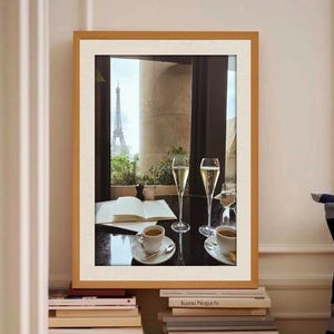 Paryż Cityscape Art Print, Wieża Eiffla Print, Paris Cafe Print, French Champagne Art Print, Europejski plakat artystyczny z podróży, Retro Travel Print