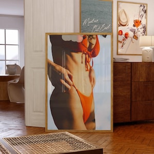 Red Bikini Magazine Poster, Y2k Dorm Decor, Woman Photo Print, Vintage Feminist Poster, Old Money Aesthetic, Retro Bar Cart Wall Art,
