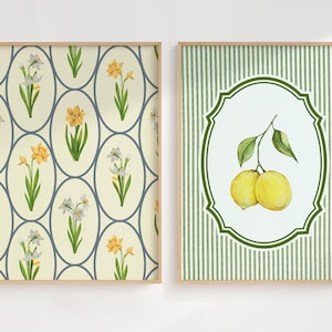 Lot de 2 citrons impression d&#39;art citrons et rayures art cuisine grand-millénaire décoration murale art mural imprimable coeur de chalet cadeau de pendaison de crémaillère