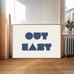affiche vintage de carte postale de plage, impression Meet Me Out East, art mural Hamptons, impression Montauk, impression horizontale tendance, esthétique d'appartement rétro