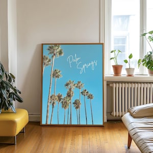 Plakat retro California Palm Springs, wydruk artystyczny Palm Trees, dekoracja łazienki Beach House, sztuka nadmorska, dekoracja ścienna Boho, dekoracja pokoju w akademiku