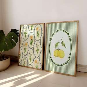 Lot de 2 citrons impression d&#39;art citrons et rayures art cuisine grand-millénaire décoration murale art mural imprimable coeur de chalet cadeau de pendaison de crémaillère