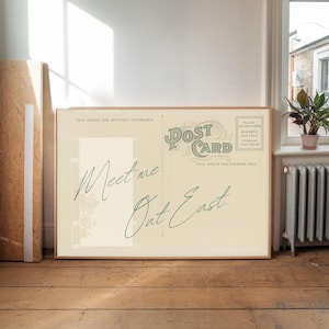 affiche vintage de carte postale de plage, impression Meet Me Out East, art mural Hamptons, impression Montauk, esthétique d'appartement à New York, art de maison de plage