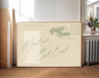 Vintage Beach Postcard Poster, Meet Me Out East Print, Hamptons wall art, Montauk print, NYC Apartment Aesthetic, Beach House Art