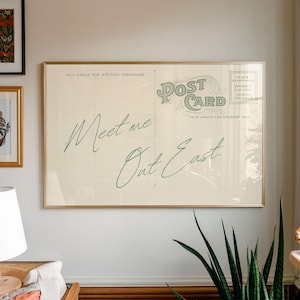 Vintage Strand-Postkarten-Plakat, treffen mich heraus East-Druck, Hamptons-Wandkunst, Montauk-Druck, trendiger horizontaler Druck, Retro-Studio-Ästhetik