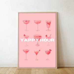 Yappy Hour-print | Happy Hour-muurkunst barwagen | Retro cocktailkunst | Afdrukbaar bord met feestdrankje | Directe digitale download | Staafafdruk