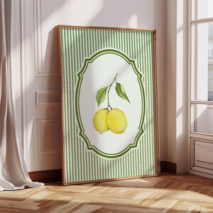 Impression d&#39;art citrons citrons et rayures Art décoration murale cuisine grand-millénaire art mural imprimable noyau de chalet pendaison de crémaillère