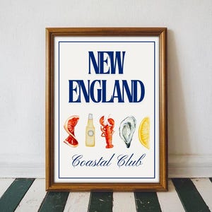 Muurkunst oostkust, Coastal Club-print, New England-print, trendy horizontale print, esthetiek retro appartement, strand ansichtkaart print