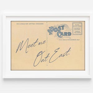 Vintage strand ansichtkaart poster, Meet Me Out East-print, kunst aan de muur Hamptons, Montauk-print, trendy horizontale print, esthetiek retro appartement
