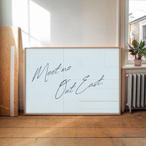 affiche vintage de carte postale de plage, impression Meet Me Out East, art mural Hamptons, impression Montauk, impression horizontale tendance, esthétique d'appartement rétro