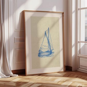 Coastal Sailboat Art Print, Fisherman Aesthetic Home Decor, Nancy Meyers Wall Art, Old Money French Country Nautical Sailing Sailor Gift