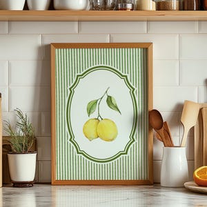 Impression d&#39;art citrons citrons et rayures Art décoration murale cuisine grand-millénaire art mural imprimable noyau de chalet pendaison de crémaillère