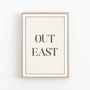 Arte mural retro de los Hamptons, impresión "Meet Me Out East", impresión de Montauk, impresión horizontal de moda, estética de apartamento retro, impresión de postal de playa