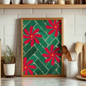 Scandinavian Decor, Maximalist Kitchen Wall Art, Italian Floral Tile Print, Summer Bar Cart Art, Italy Kitchen Wall Art, Reading Nook Decor