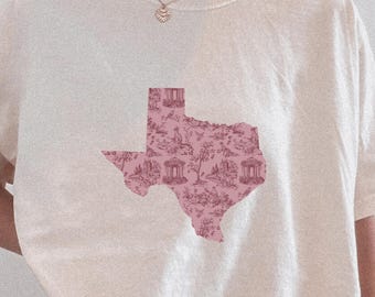 Texas Comfort Colors TShirt, Preppy Maroon College Game Day Tee, Chinoiserie Texas, Gift For Texas College Student, Texas Womens Shirt