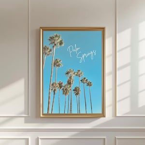 Plakat retro California Palm Springs, wydruk artystyczny Palm Trees, dekoracja łazienki Beach House, sztuka nadmorska, dekoracja ścienna Boho, dekoracja pokoju w akademiku