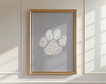 Tiger Paw Wall Art College Logo Neutral Chinoiserie Tigers Print Floral Neutral Dorm Decor Preppy Girl Dorm Grandmillennial University Print
