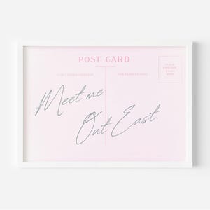 affiche vintage de carte postale de plage, impression Meet Me Out East, art mural Hamptons, impression Montauk, impression horizontale tendance, esthétique d'appartement rétro